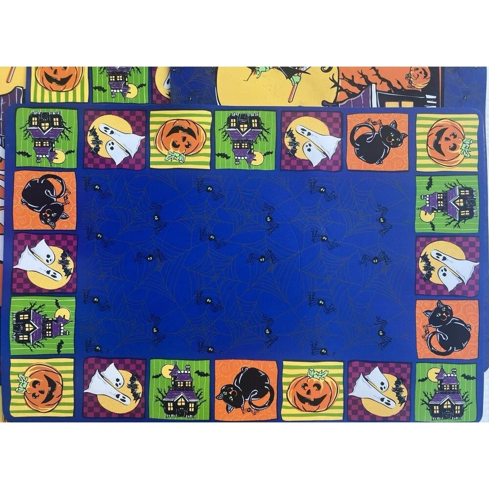 Vintage Halloween Foam Placemats Set of 7 12x18 Ghost Witch Black Cat